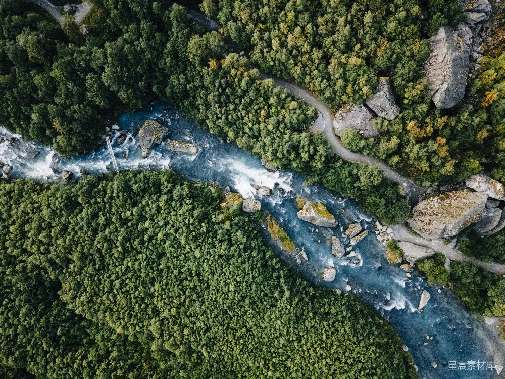 高清摄影 自然 河流穿过森林的空中俯瞰图