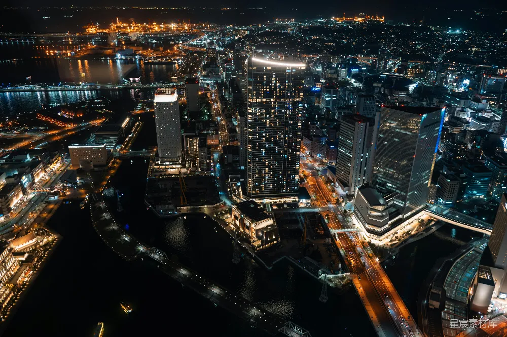 高清摄影  夜晚城市的空中俯瞰图