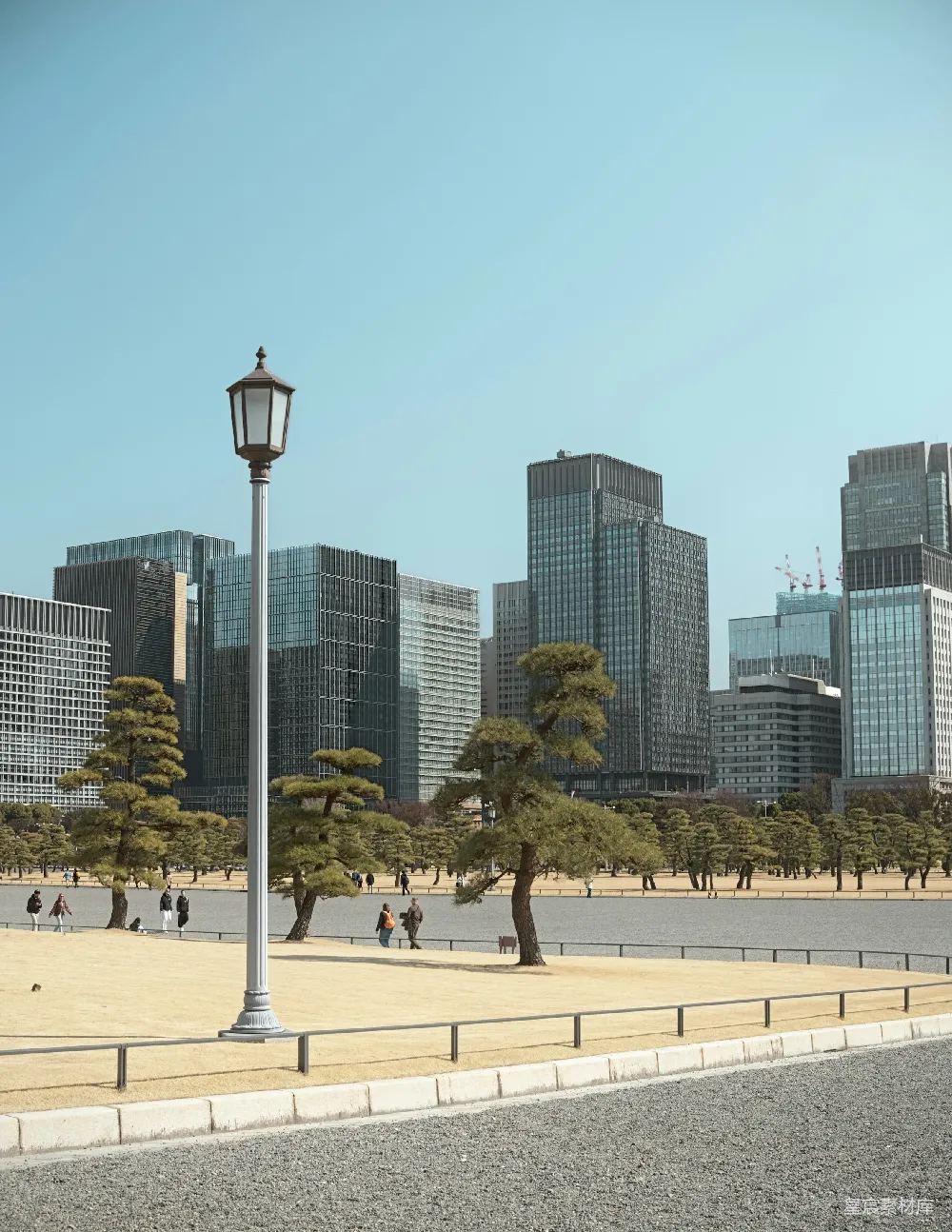 高清摄影  日本城市中的摩天大楼和树木。