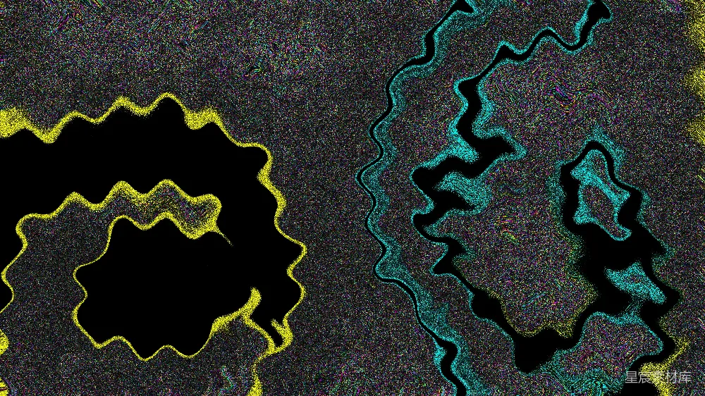 高清摄影  黑色背景上黄色和青色的波浪线。