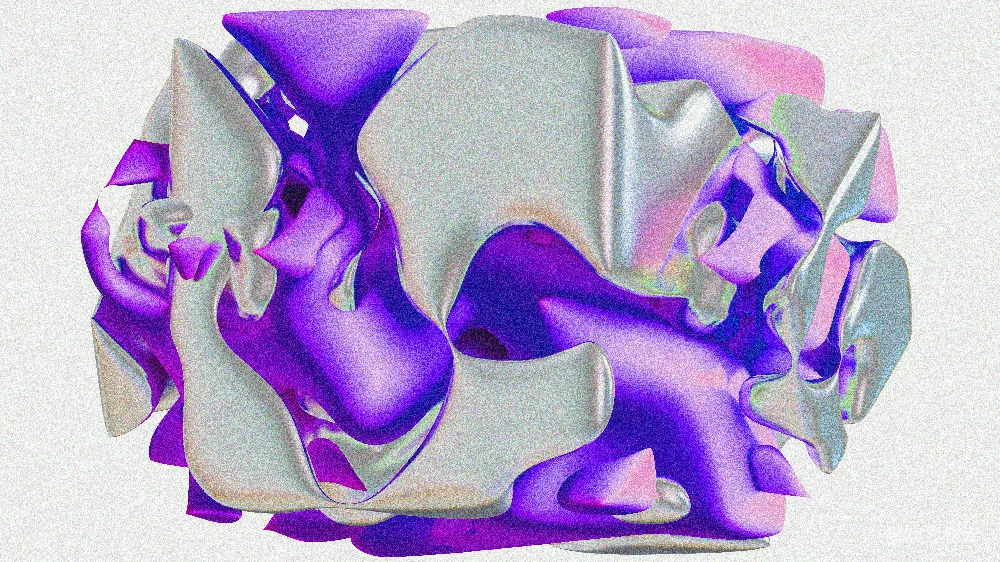 高清摄影  抽象雕塑，带有紫色和银色金属涡旋。