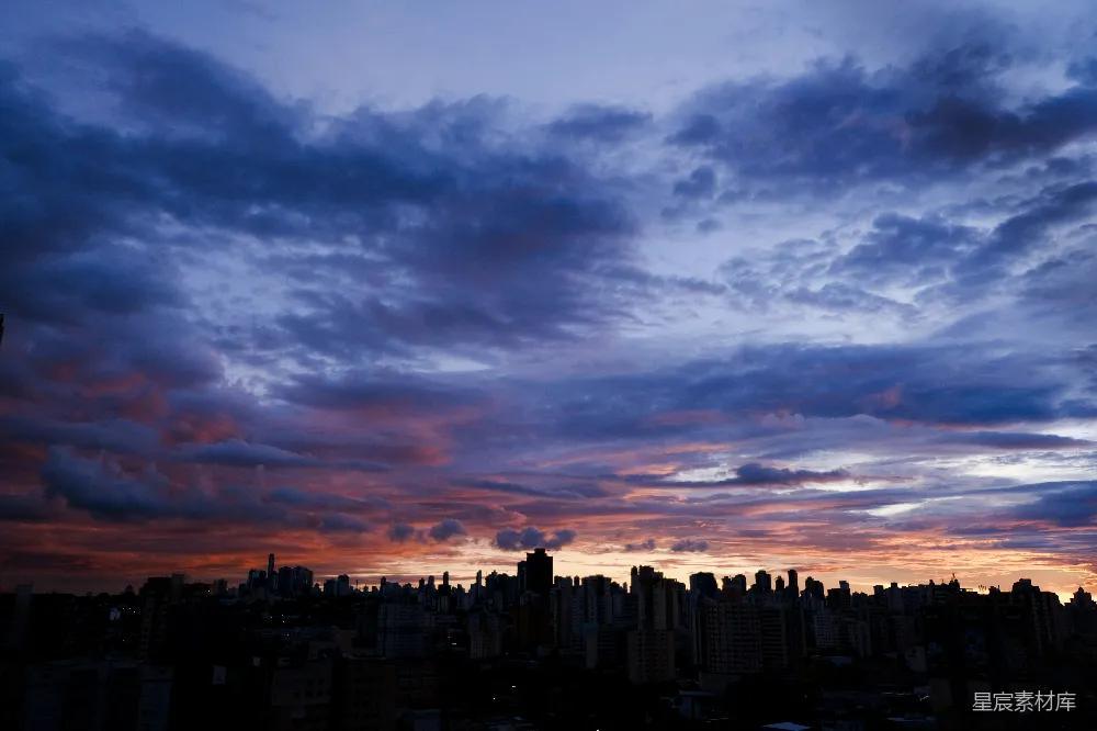 高清摄影  夕阳下的城市天际线景观