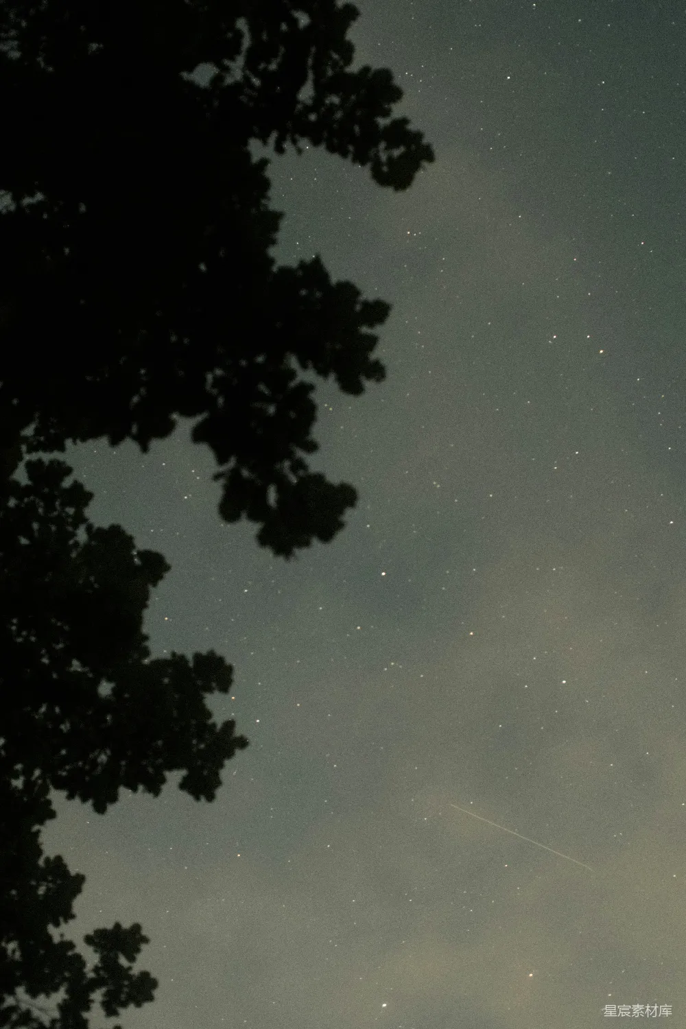 高清摄影  一架飞机在夜空中穿过繁星闪烁的夜空。