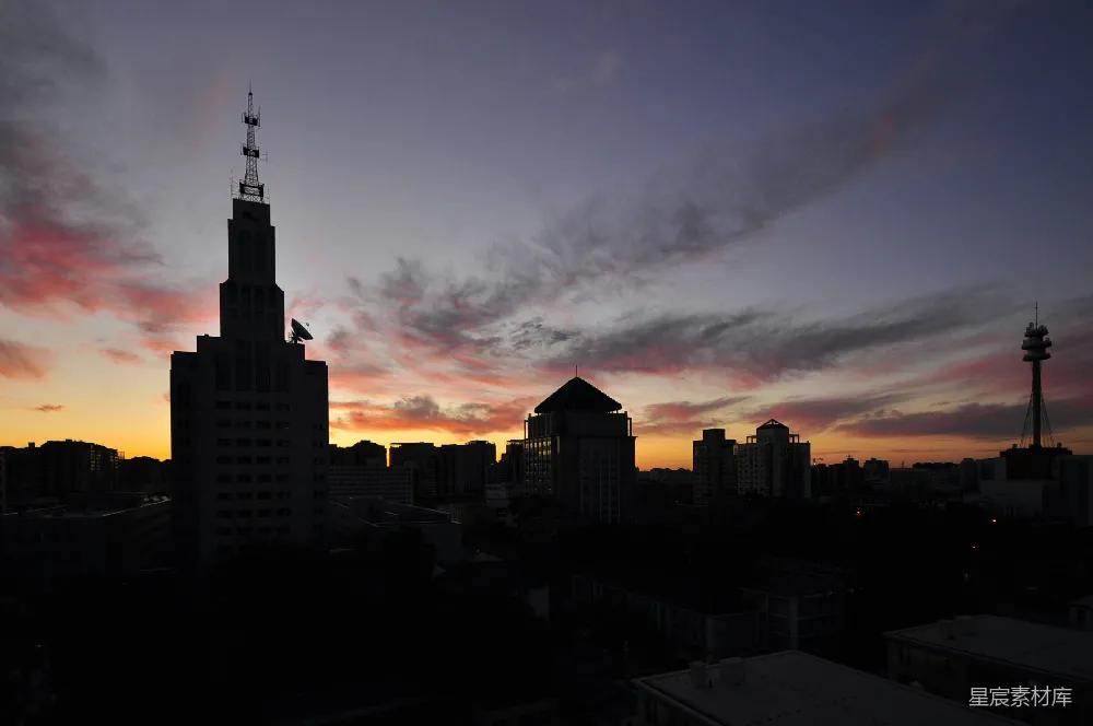 高清摄影  夕阳下城市天际线的景色