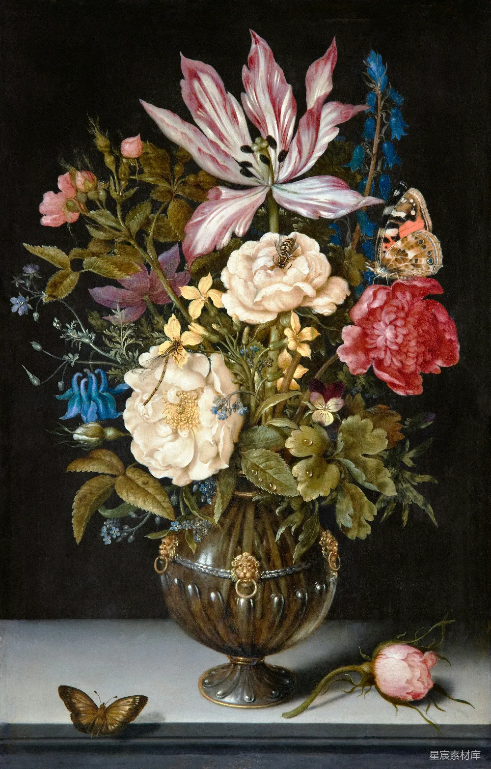 高清摄影  桌子上的一幅花瓶里插着花的画