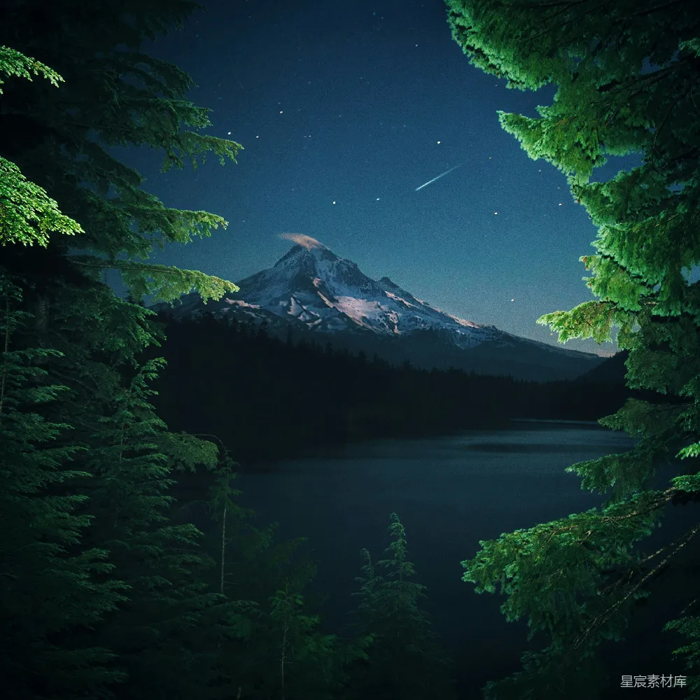 高清摄影  一幅山和湖的夜景