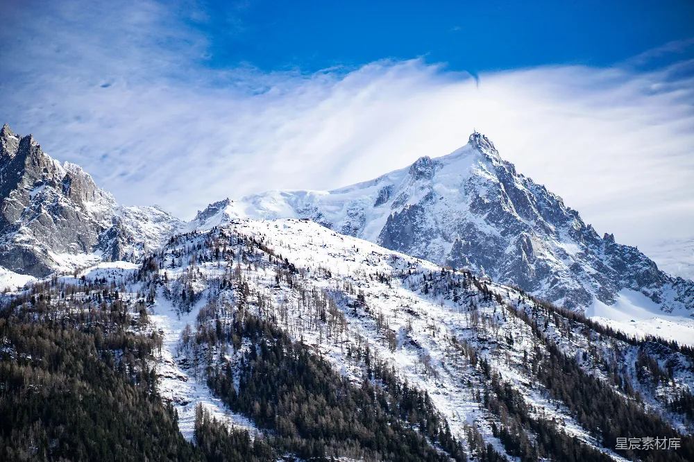 高清摄影  白雪覆盖的山峰在白天