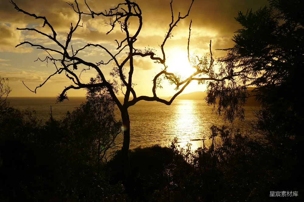 高清摄影  夕阳正在水面上落下。