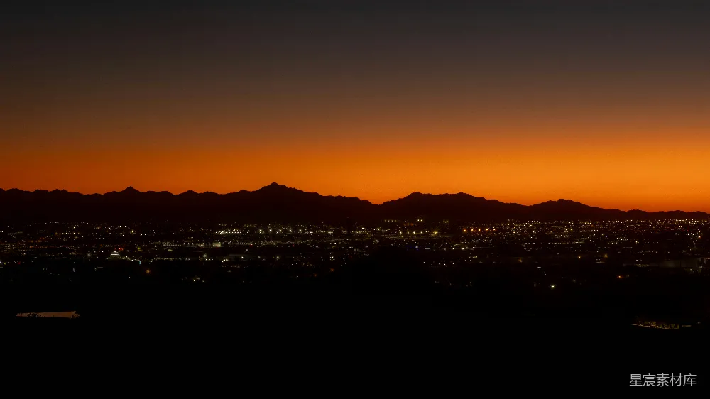 高清摄影  夕阳西下，从山上俯瞰的城市景色