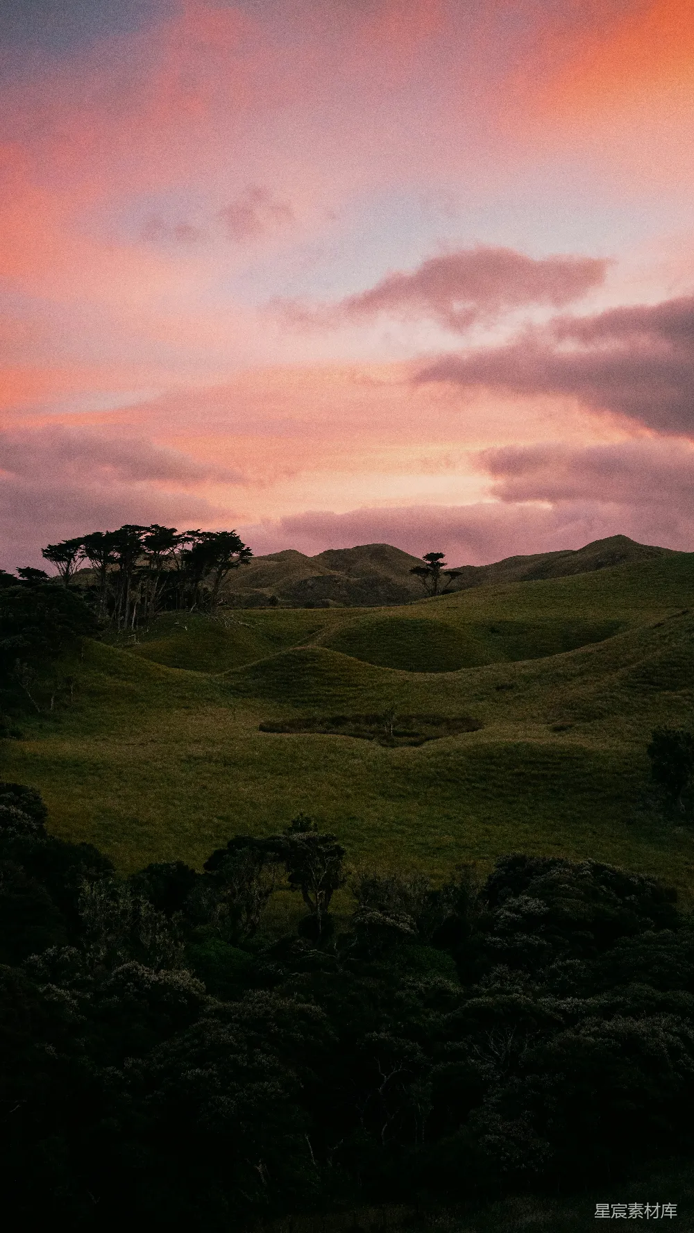 高清摄影 壁纸 旅行 自然 一片草地，背景中有树木和山丘。
