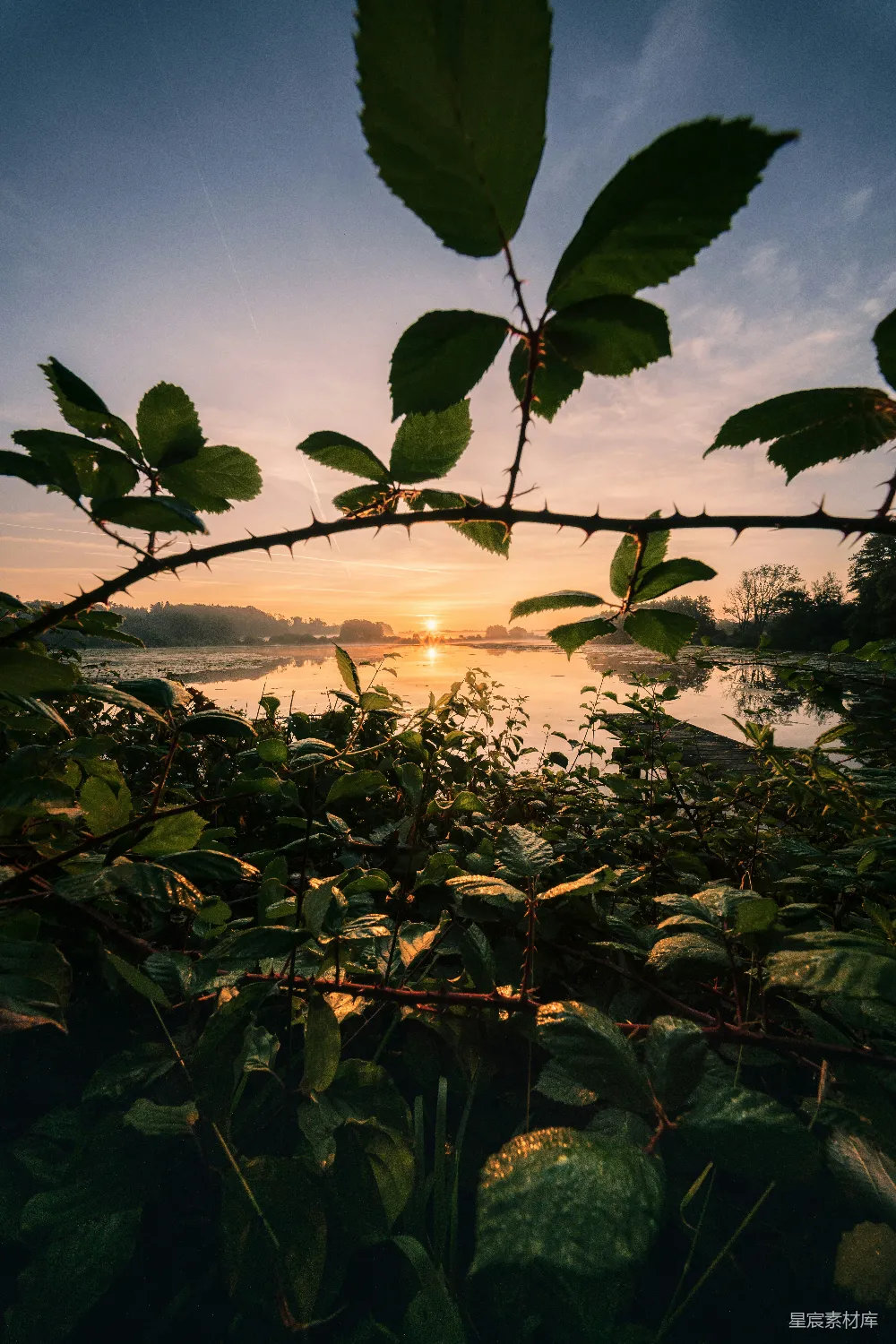 高清摄影  夕阳正挂在水面上。