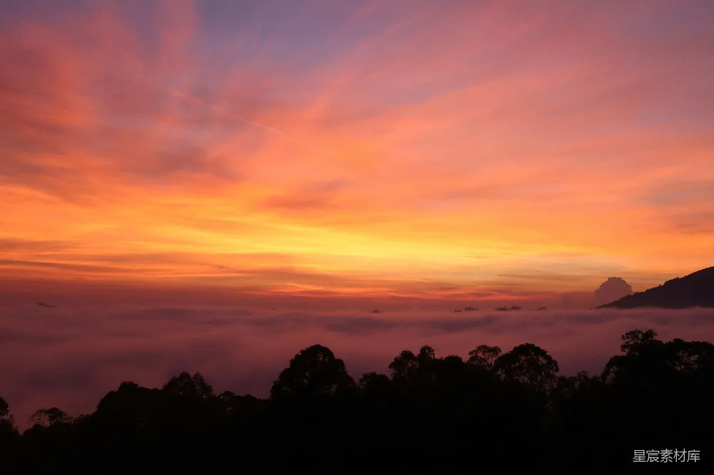 高清摄影 壁纸 自然 旅行 绚丽的夕阳天空，云层和剪影树木