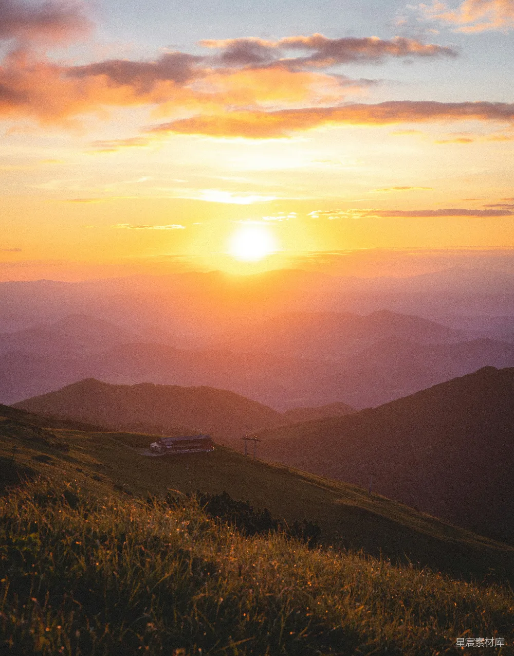 高清摄影  夕阳下的绿草地