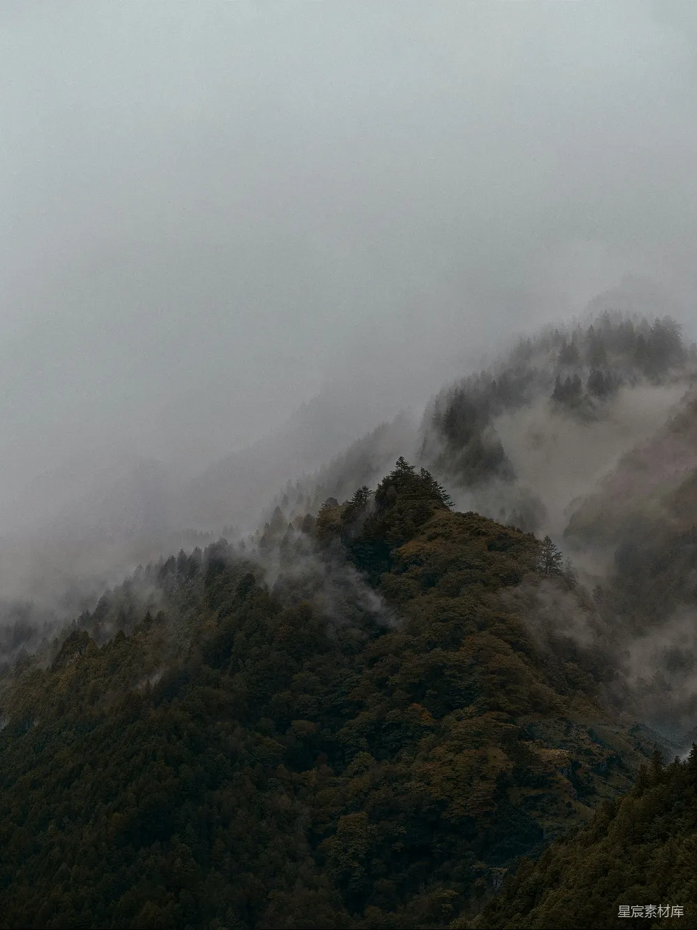 高清摄影 旅行 壁纸 自然 一座被雾和低云覆盖的山