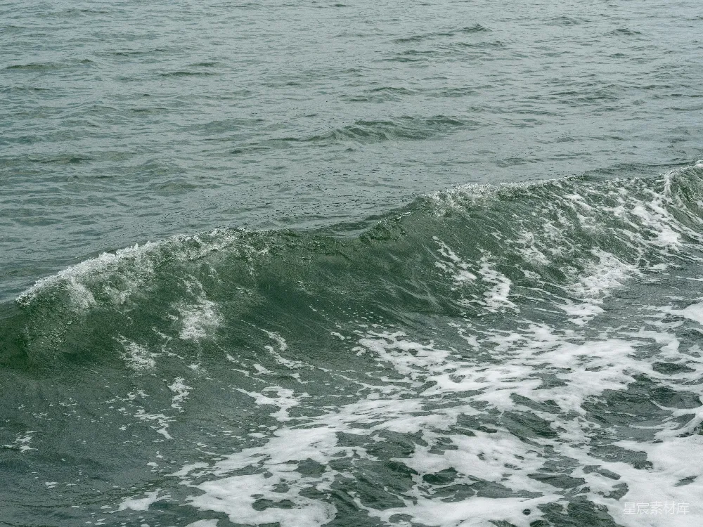 高清摄影  一个单个的海浪在黑暗、汹涌的海水中破碎。