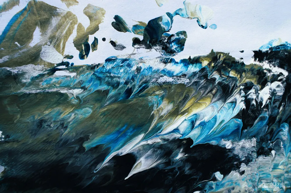 高清摄影  一幅蓝金色调的波浪画