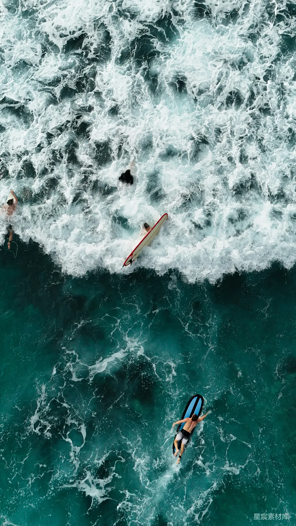高清摄影  冲浪者在湛蓝的海浪中划桨前行