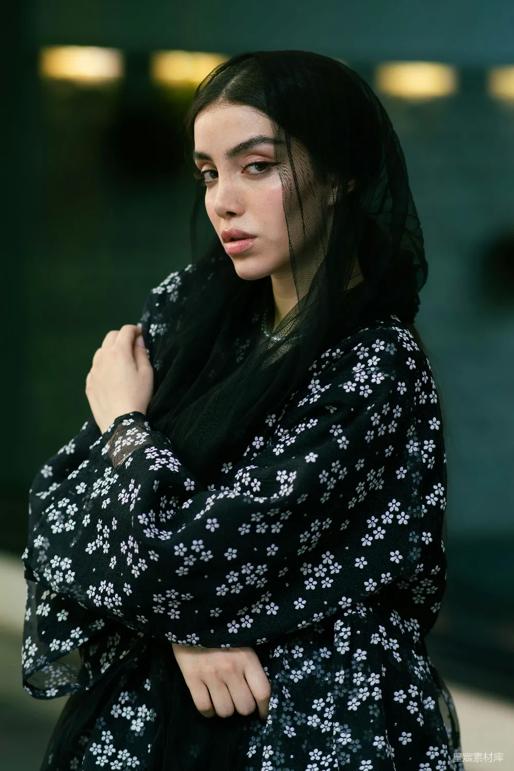 高清摄影  一位女士穿着花式服装摆姿势。