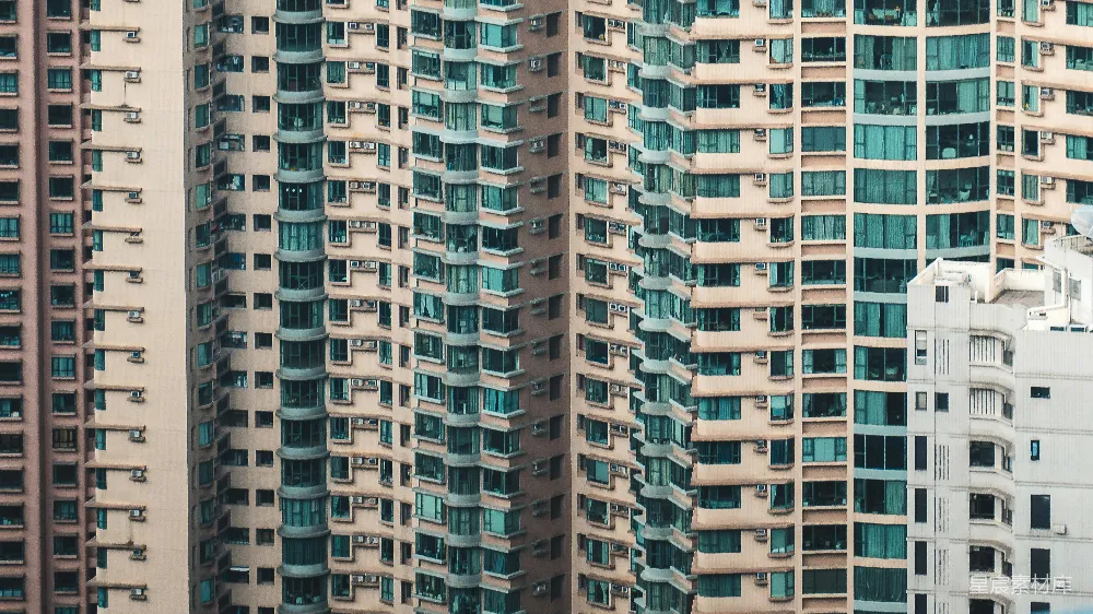 高清摄影  多排带许多窗户的公寓楼