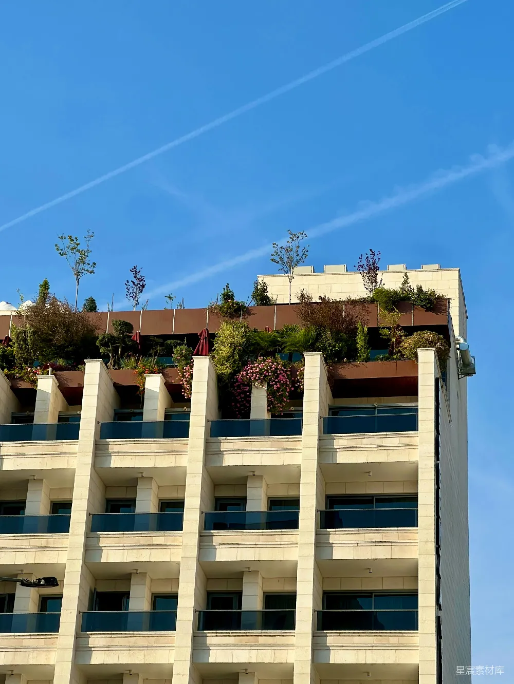 高清摄影  现代建筑，带有屋顶花园和蓝天