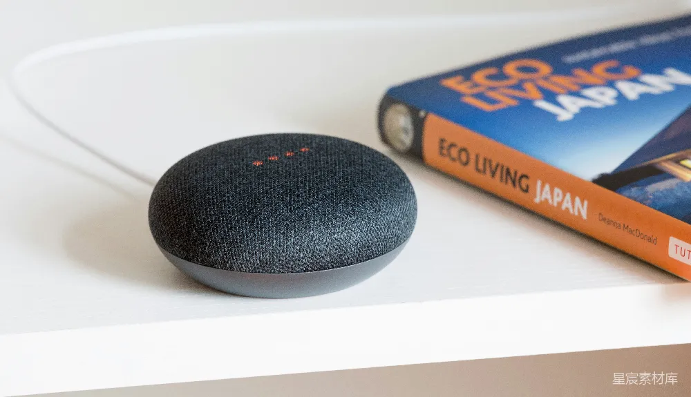 高清摄影  木炭 Google Mini 放在白色表面上
