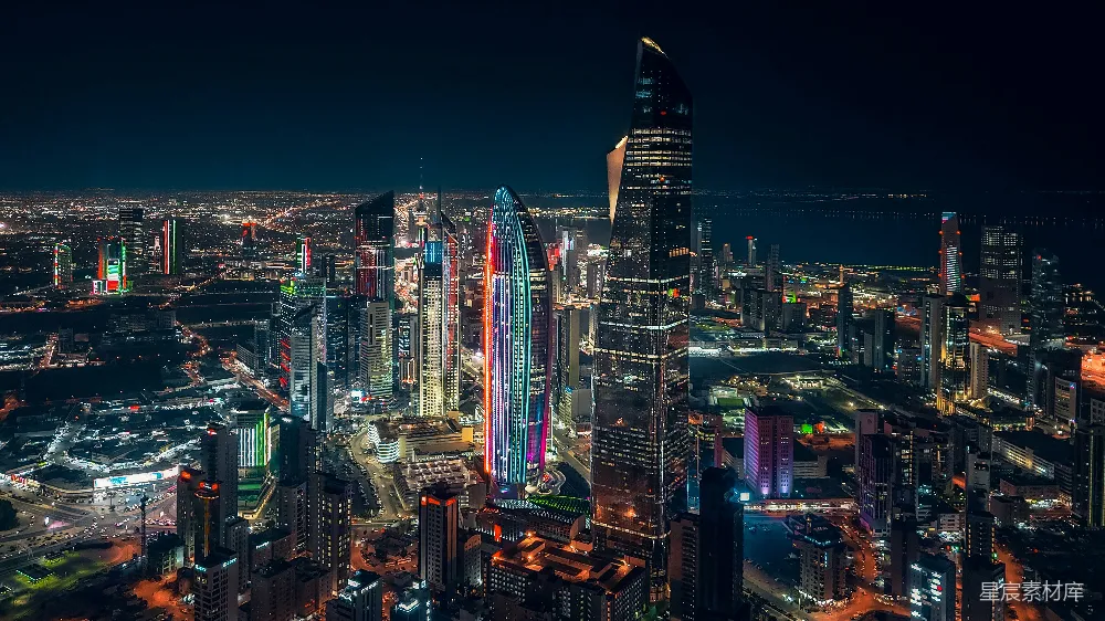 高清摄影  夜晚时分的城市航拍图