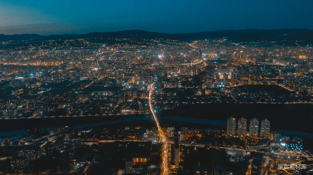 高清摄影  夜晚城市的空中俯瞰