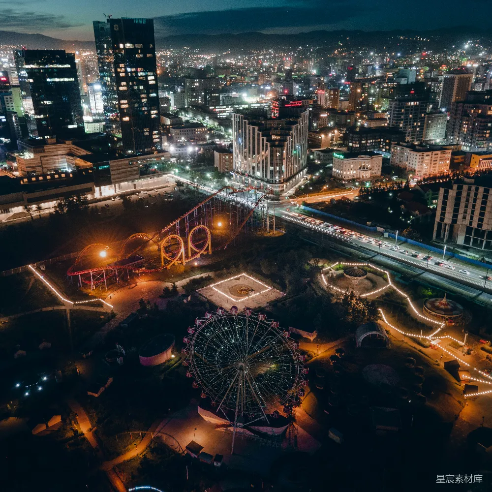 高清摄影  夜晚的城市俯瞰图