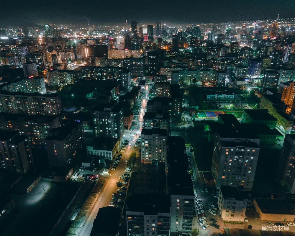 高清摄影  夜晚的城市空中俯瞰图