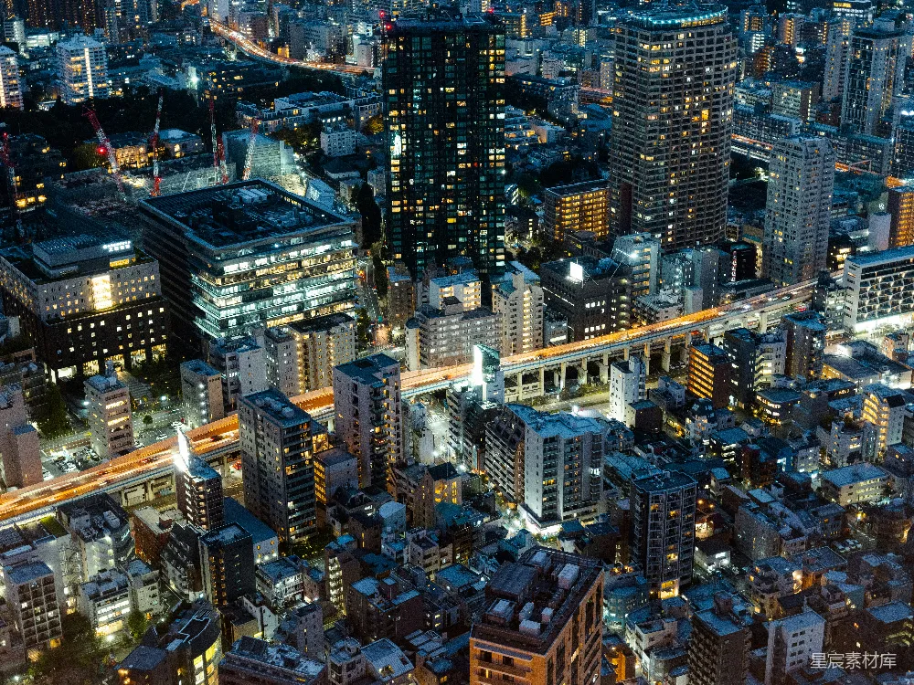 高清摄影  夜晚城市的空中俯瞰图