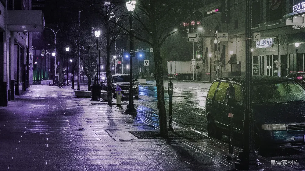 高清摄影  夜晚道路上的黑色汽车