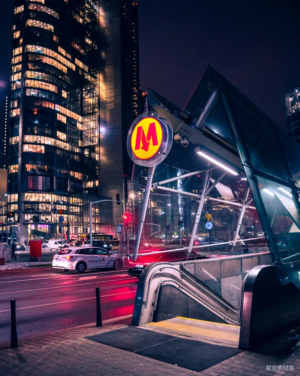 高清摄影  夜间停在路边的汽车
