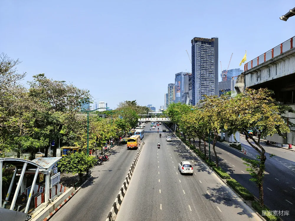 高清摄影  从桥上看城市街道的视角