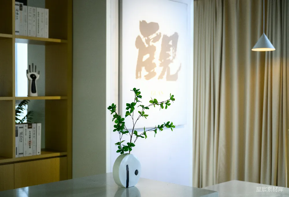 高清摄影  一个装有植物的花瓶放在桌子上。