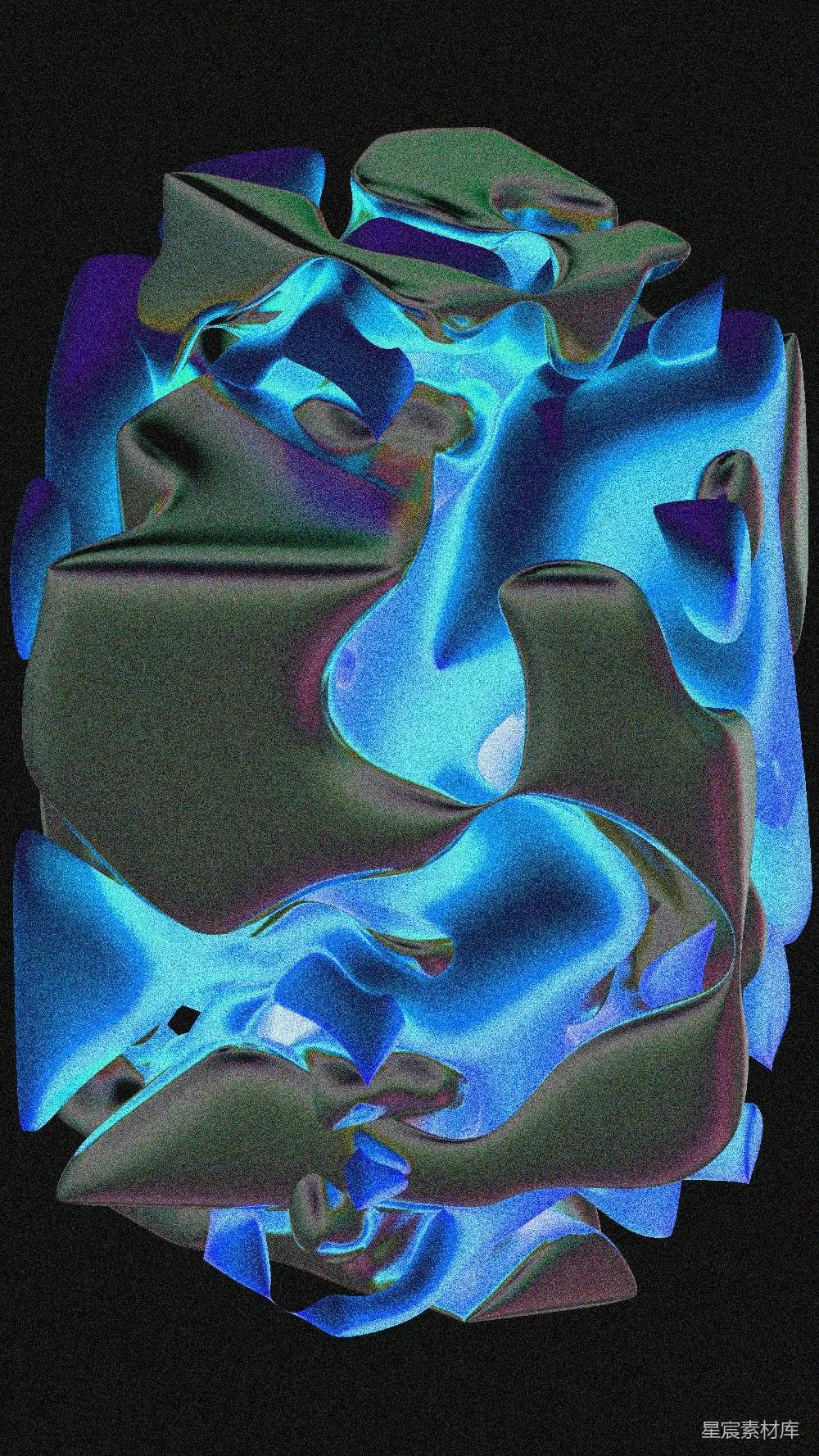 高清摄影  抽象的蓝色和紫色液体在黑色背景中形成。