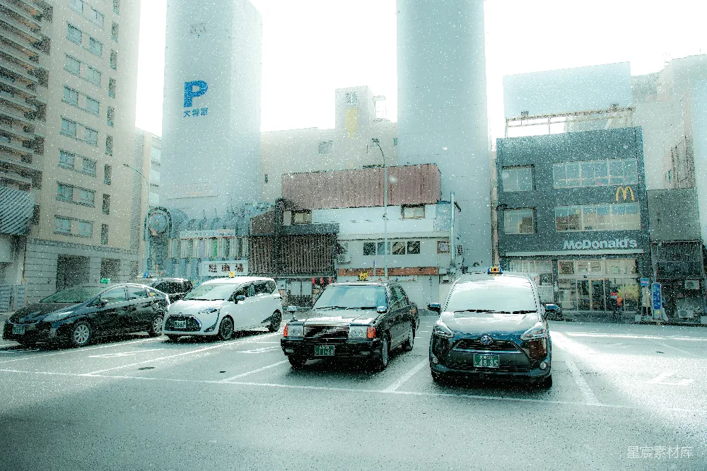 高清摄影  一条繁华的城市街道，两旁是高楼大厦，车流不息。