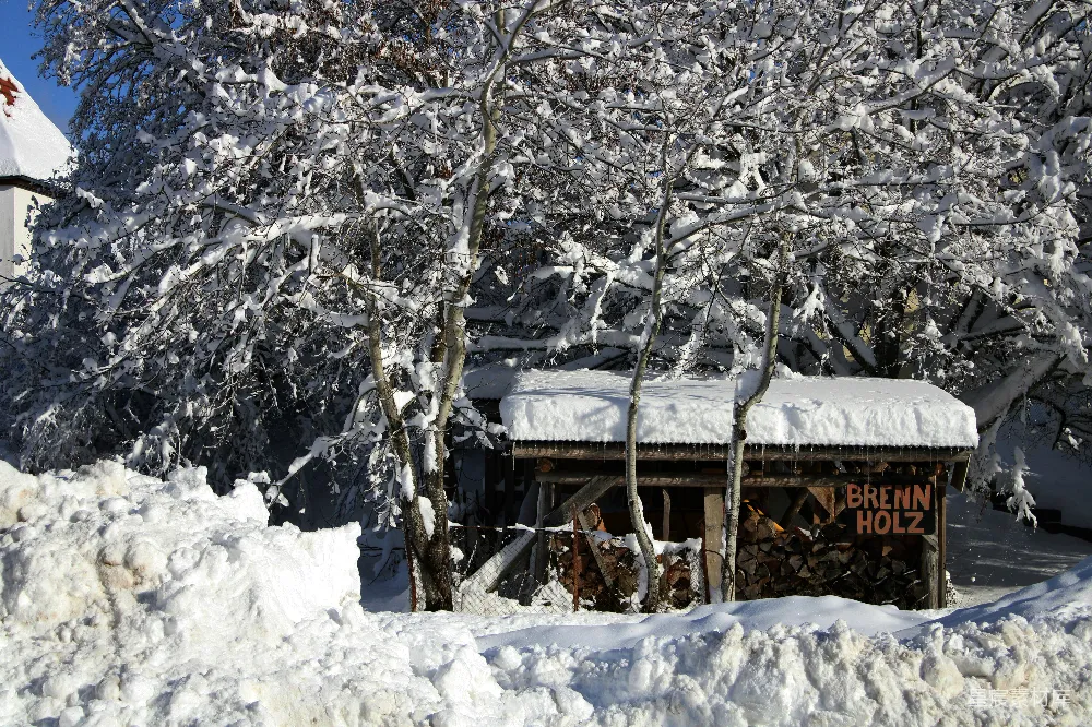 高清摄影  被雪覆盖的棕色木屋