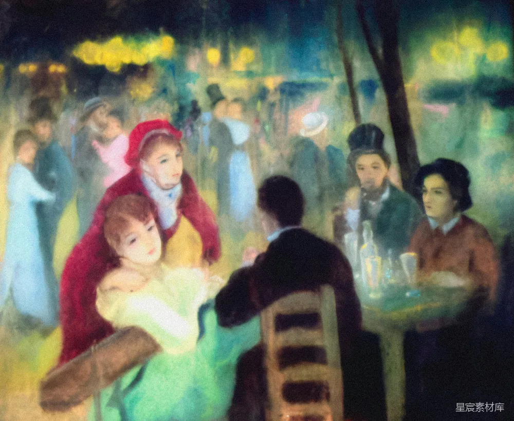 高清摄影  一幅画中一群人在桌子周围坐着。