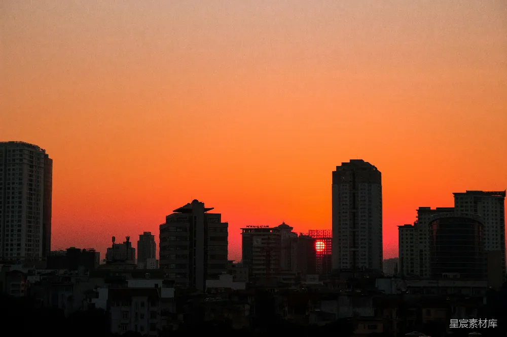 高清摄影 壁纸 夕阳下城市建筑的剪影