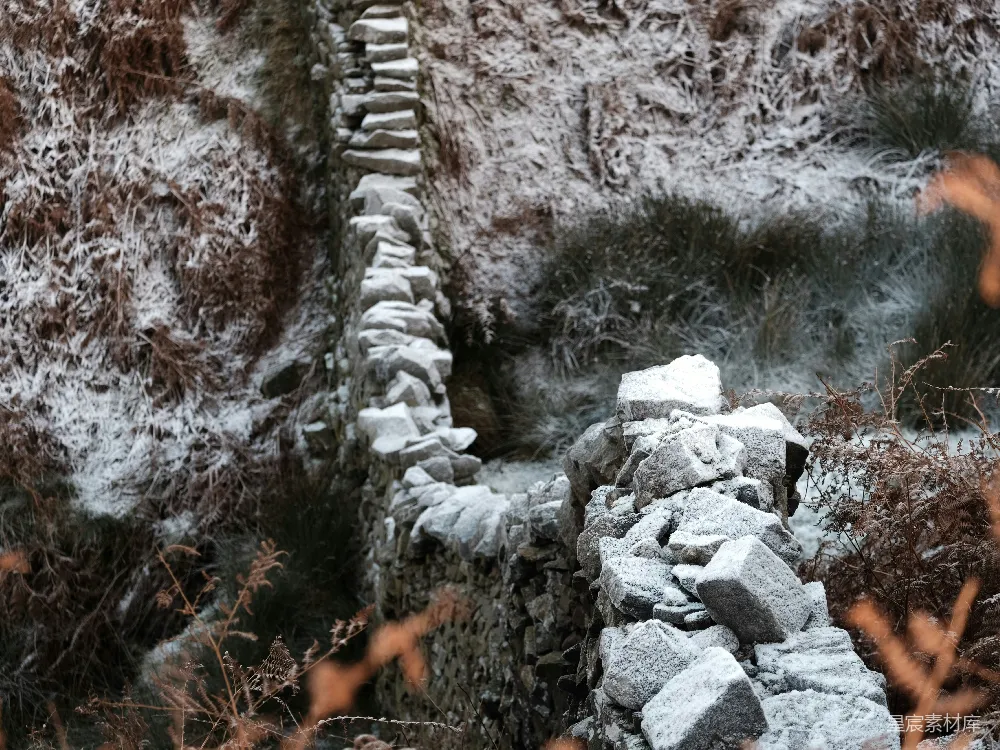 高清摄影 壁纸 自然 一道覆盖着雪的石墙
