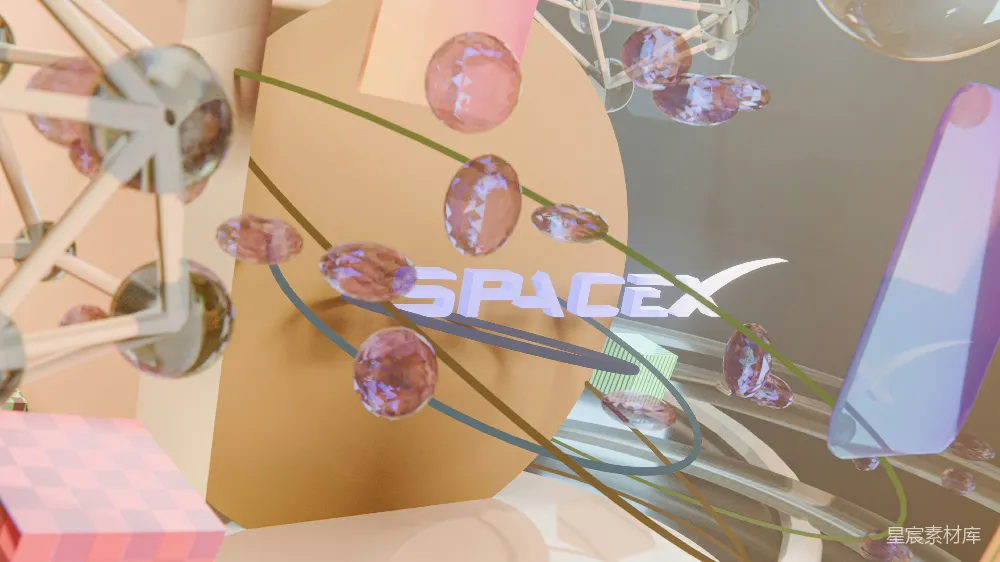高清摄影  SpaceX标志被抽象、未来感十足、相连的形状包围。
