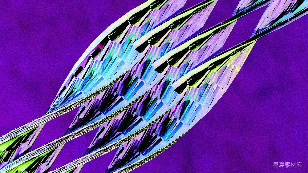 高清摄影  三个抽象的彩色晶体结构在紫色背景上