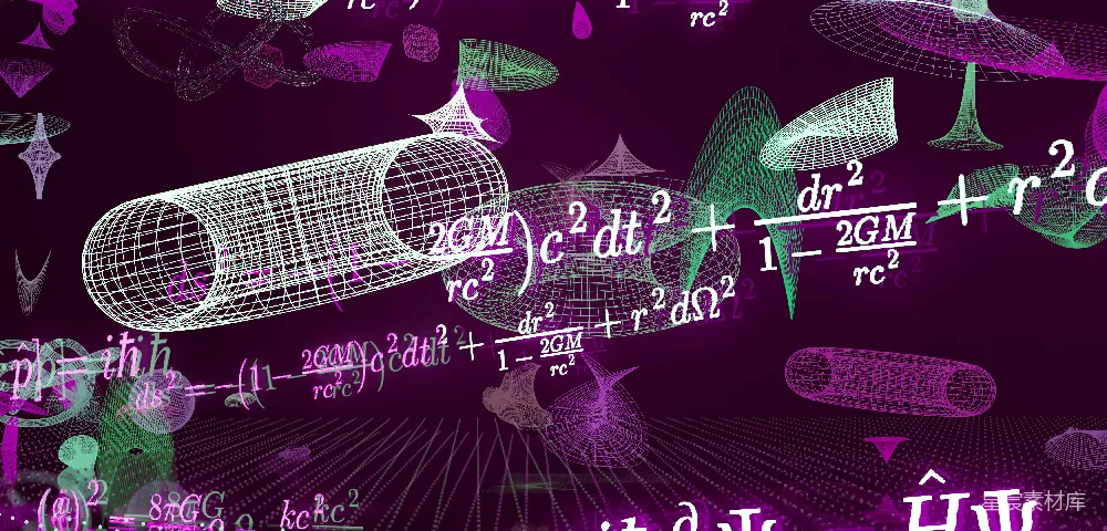 高清摄影  复杂的数学方程式和三维形状在深色背景上。