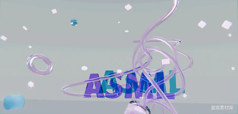 高清摄影  3D ASMR文本，配有透明管和散落的形状。