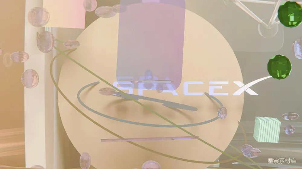 高清摄影  SpaceX文本被抽象的、半透明的几何和球体形状包围。