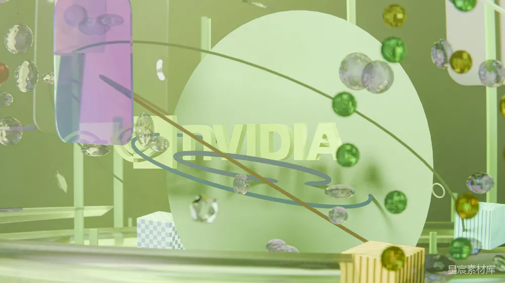 高清摄影  抽象的数字场景，带有NVIDIA标志和几何形状。