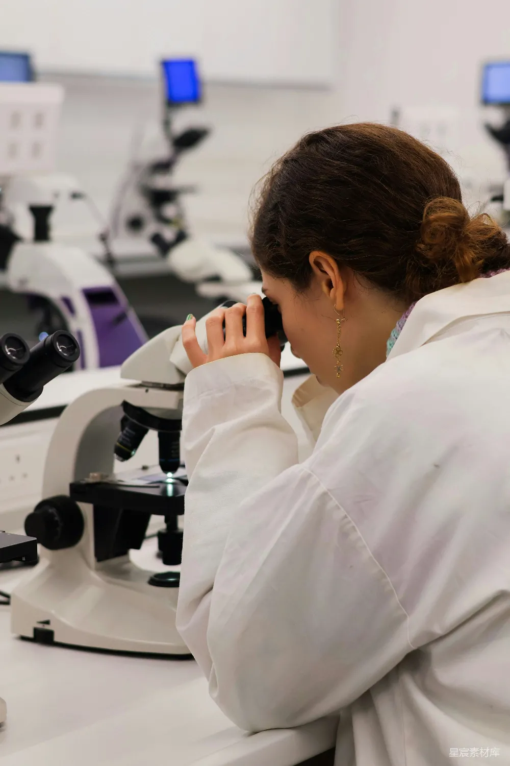 高清摄影  科学家在实验室里用显微镜观察。