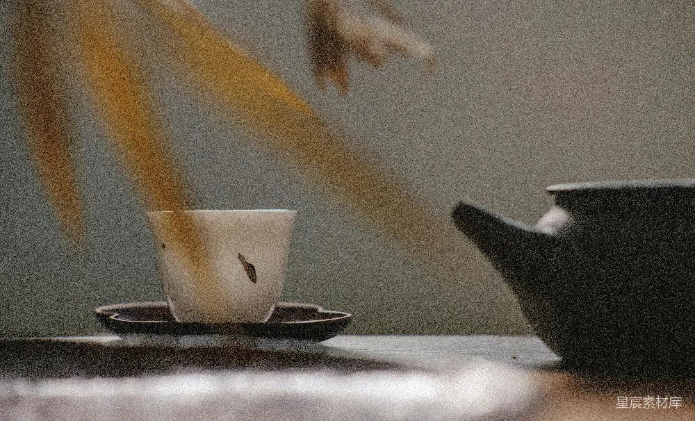 高清摄影  白茶杯放在黑色茶碟上，旁边有一只黑色茶壶。