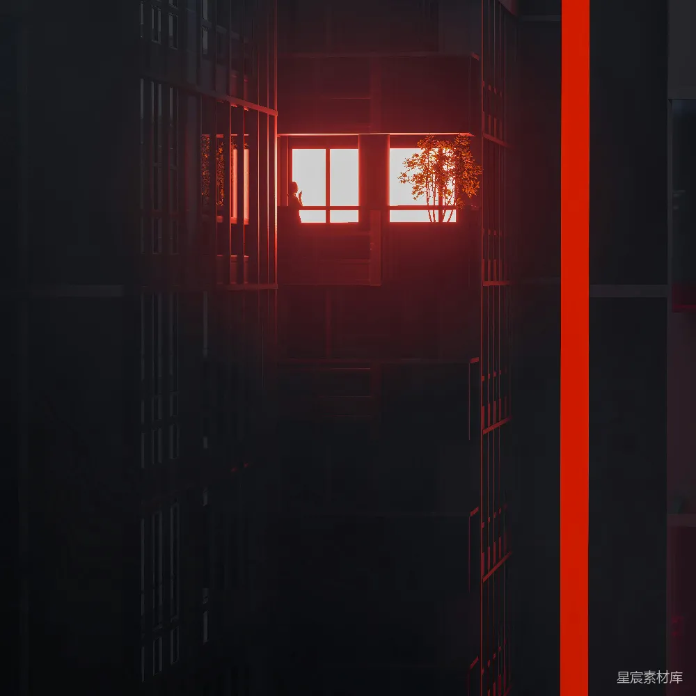 高清摄影  昏暗的建筑外墙在夕阳下，窗户被照亮。