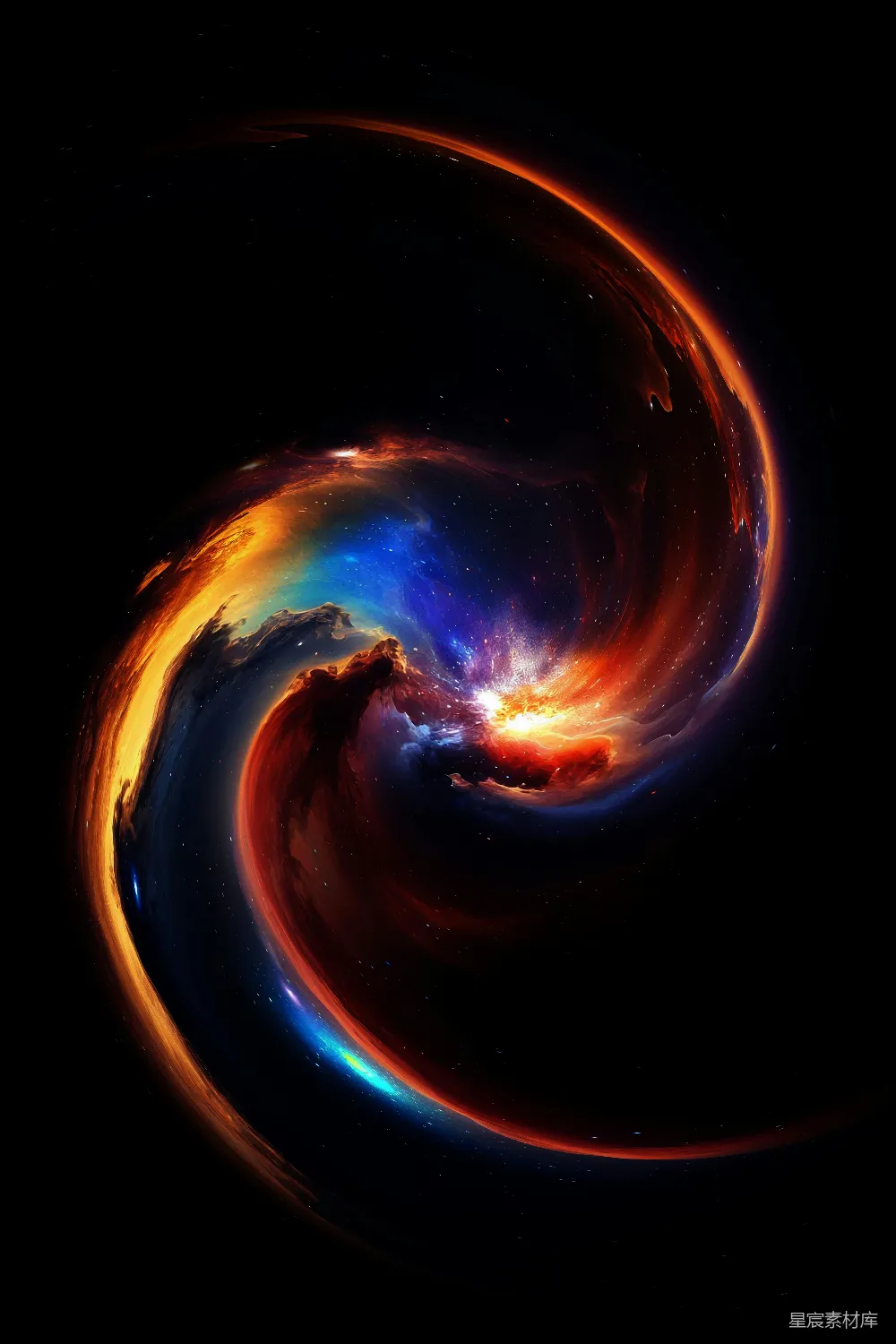 高清摄影  在黑暗的太空中，绚烂的星云涡旋转动。